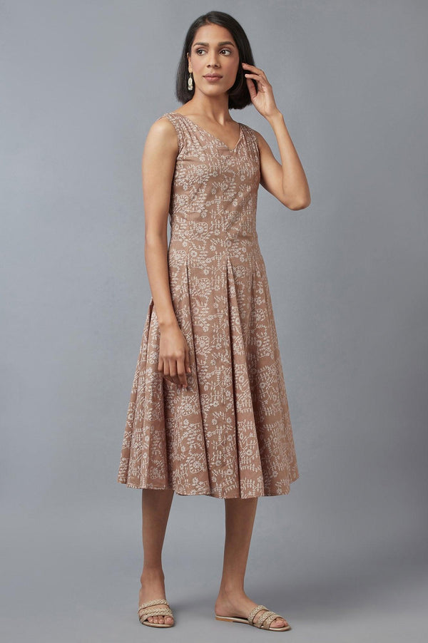 Beige Flared kurta with Godets and V-neck