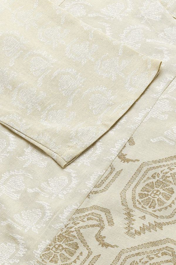 Beige Asymmetric Paisley Print kurta In Boat Neck