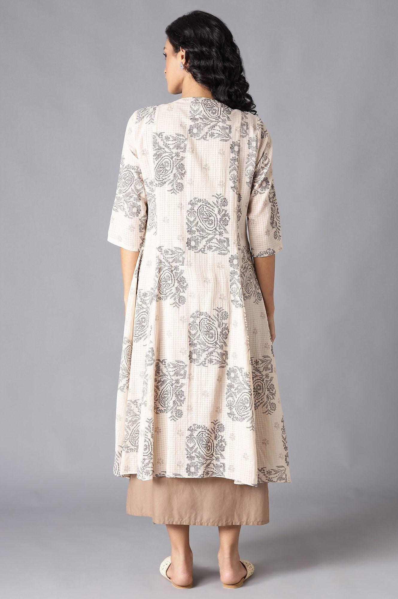 Beige draped Jacket With Straight Solid kurta - wforwoman