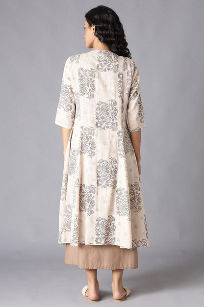 Beige draped Jacket With Straight Solid kurta - wforwoman