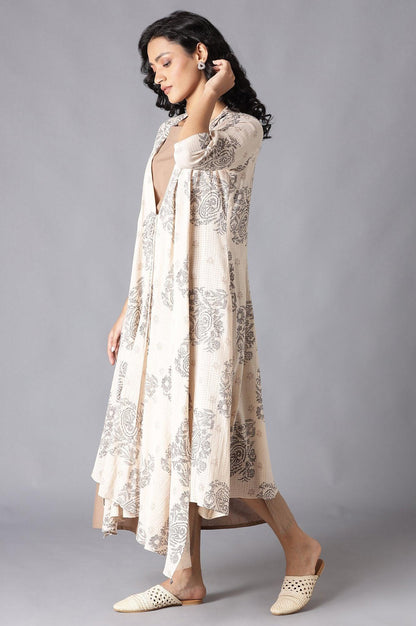 Beige draped Jacket With Straight Solid kurta - wforwoman