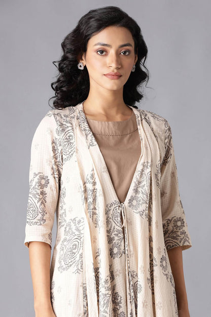 Beige draped Jacket With Straight Solid kurta - wforwoman