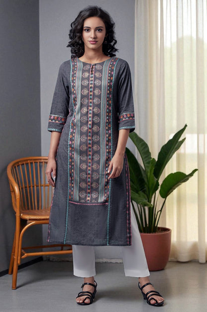 Forged Iron Grey Printed kurta
