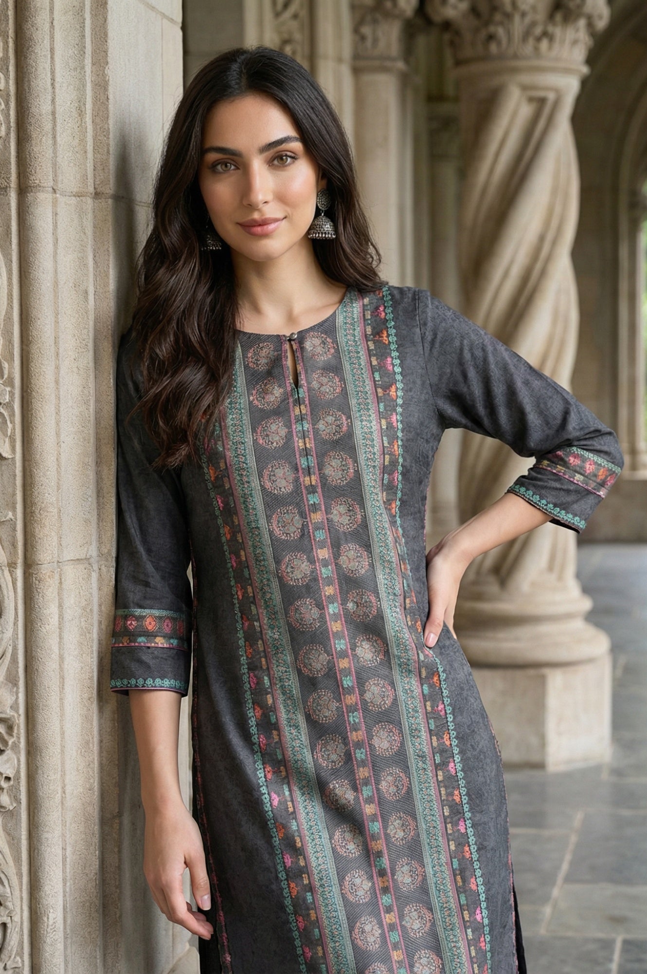 Forged Iron Grey Printed kurta