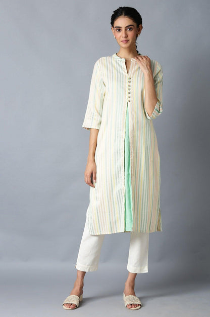 Ecru Dobby Straight kurta With Mock Layer - wforwoman