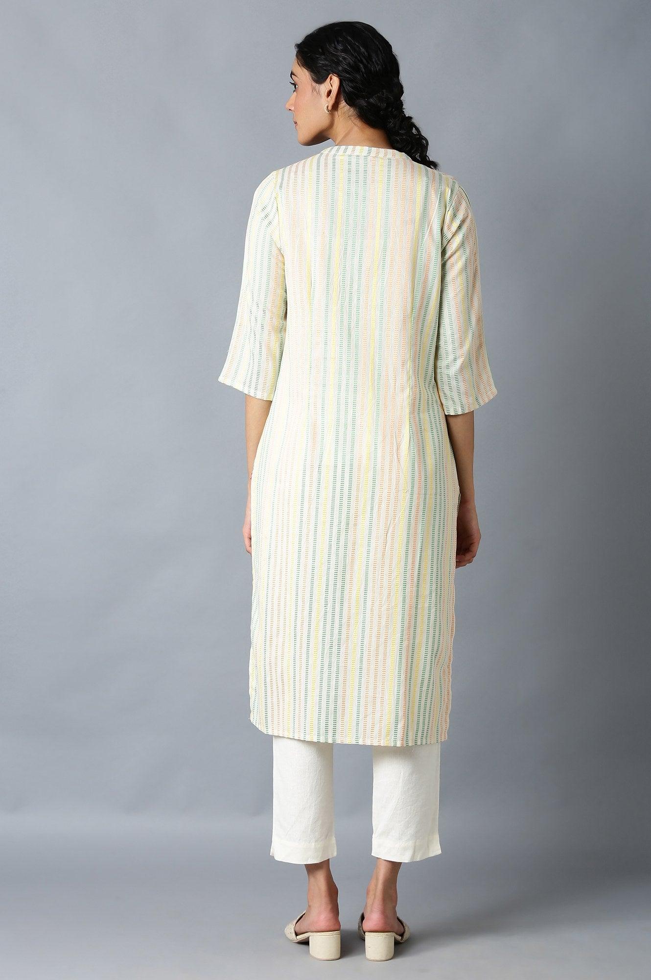 Ecru Dobby Straight kurta With Mock Layer - wforwoman