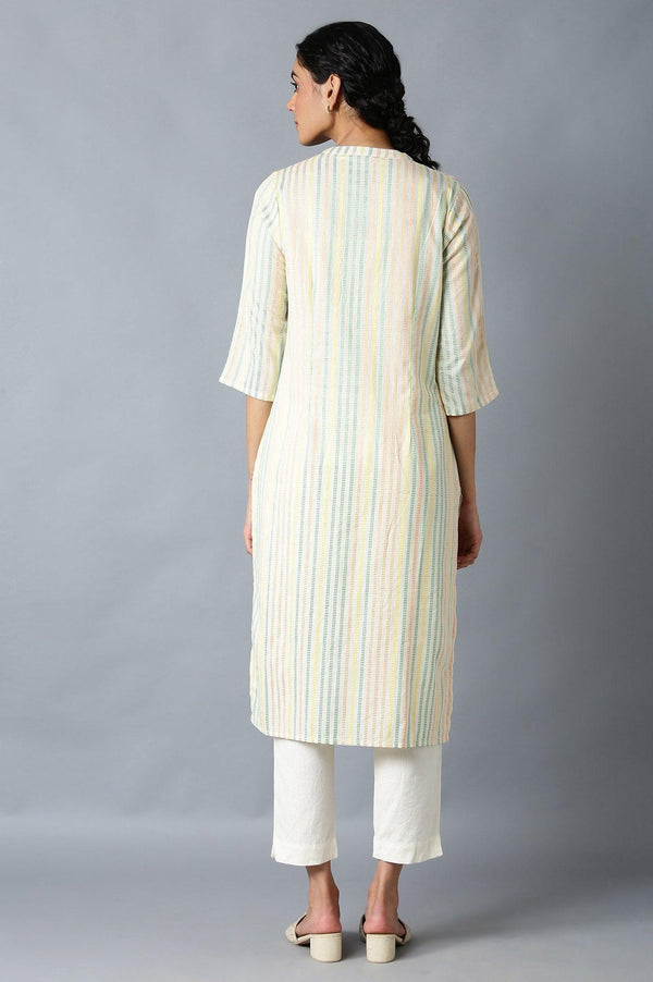 Ecru Dobby Straight kurta With Mock Layer