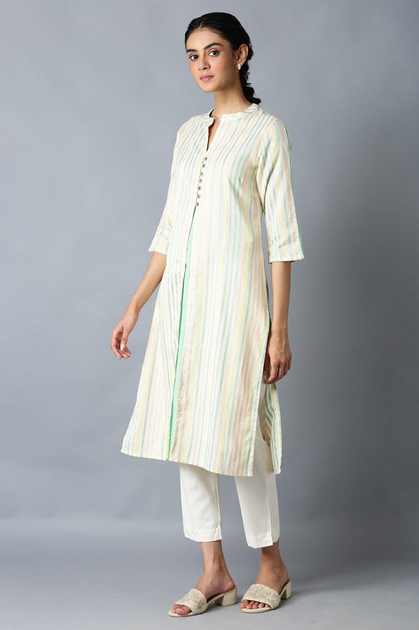 Ecru Dobby Straight kurta With Mock Layer