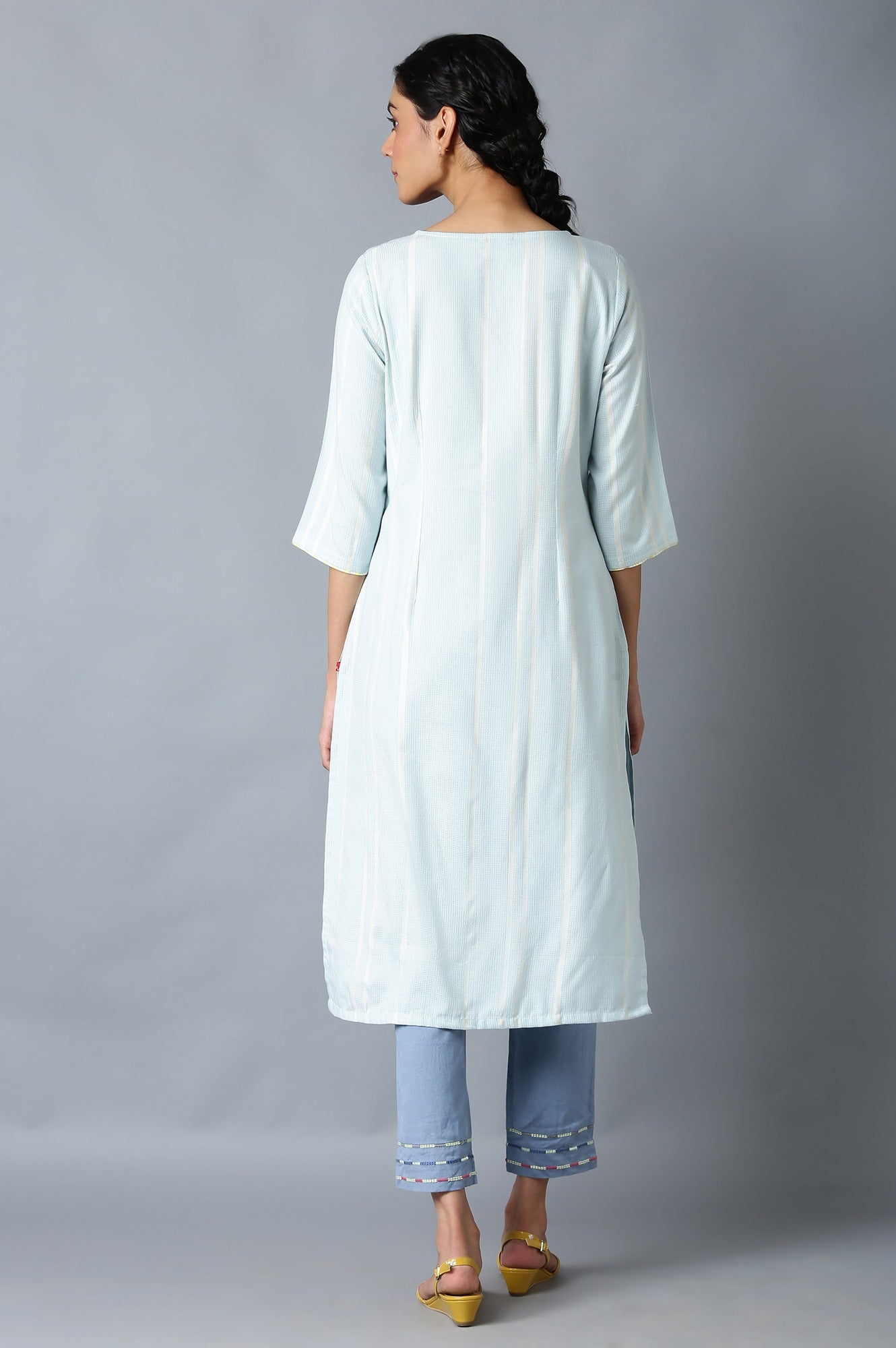 Light Blue Geometric Printed Rayon Dobby Straight Kurta with Slim Pant Set