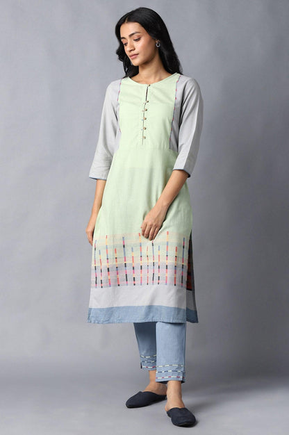 Light Green Yarn-Dyed Straight kurta - wforwoman