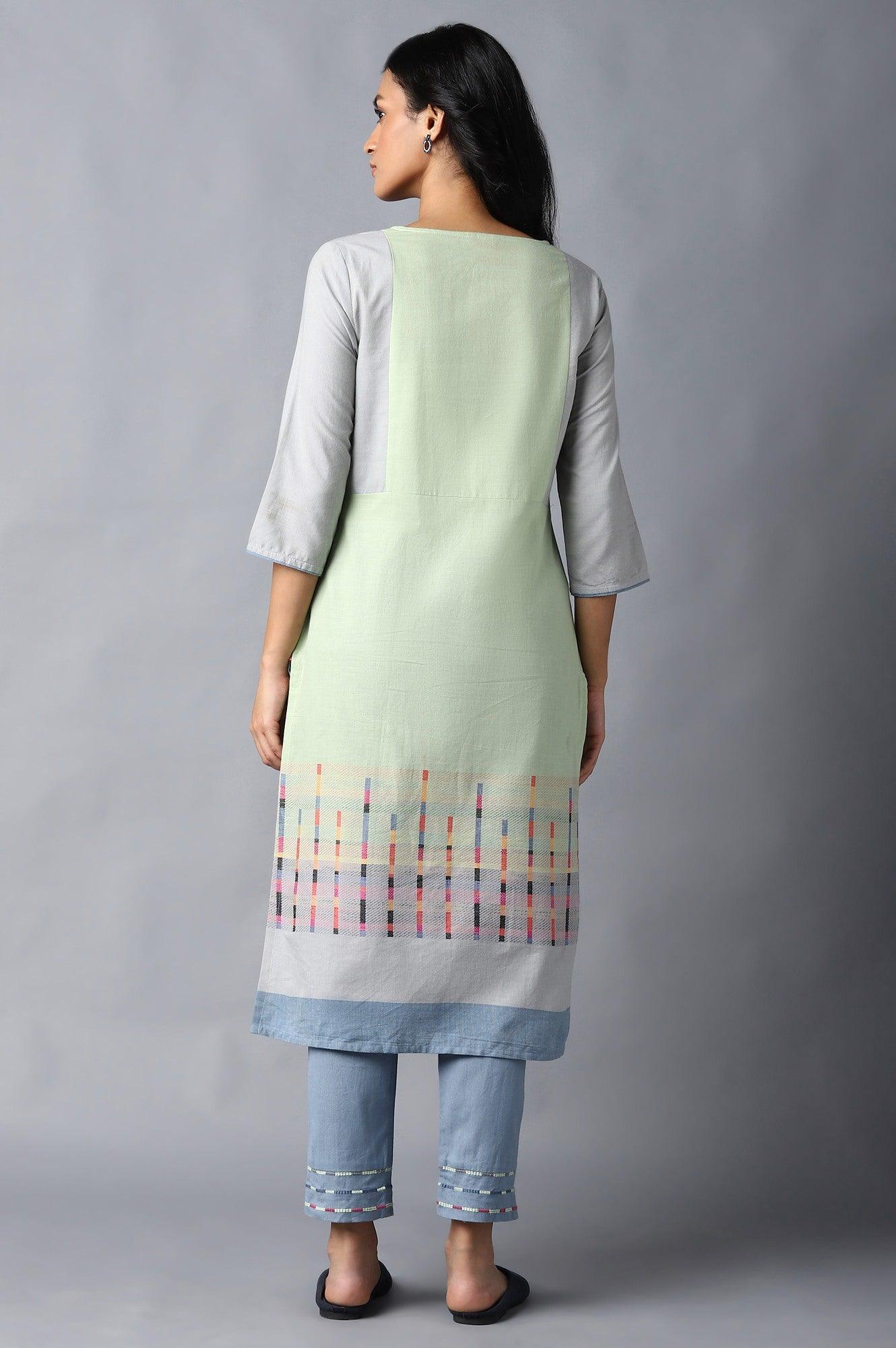 Light Green Yarn-Dyed Straight kurta - wforwoman