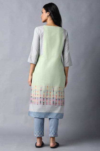 Light Green Yarn-Dyed Straight kurta - wforwoman