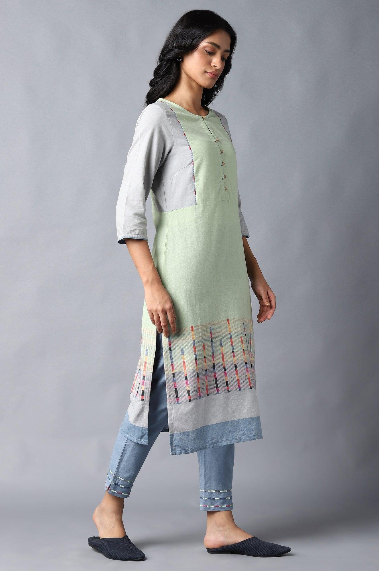 Light Green Yarn-Dyed Straight kurta - wforwoman