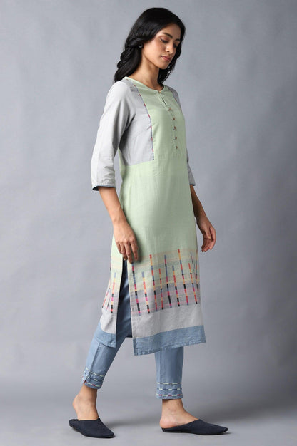 Light Green Yarn-Dyed Straight kurta - wforwoman