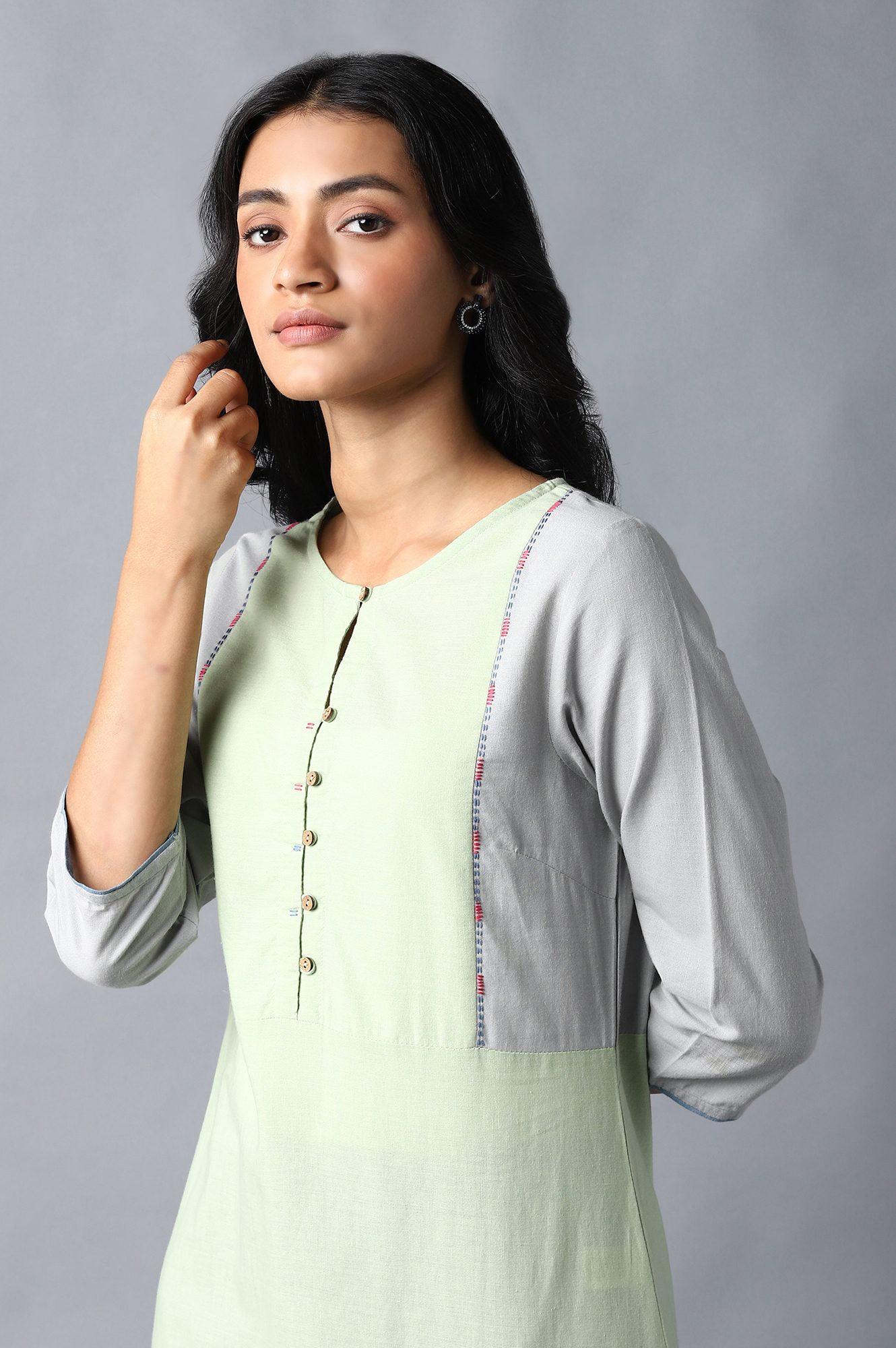 Light Green Yarn-Dyed Straight kurta - wforwoman