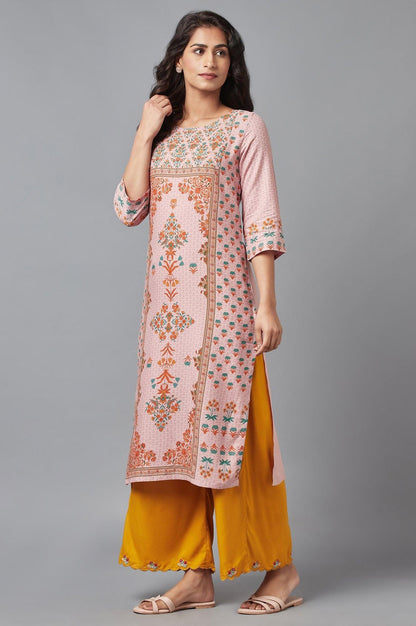 Light Pink Floral kurta with Sequin Work - wforwoman