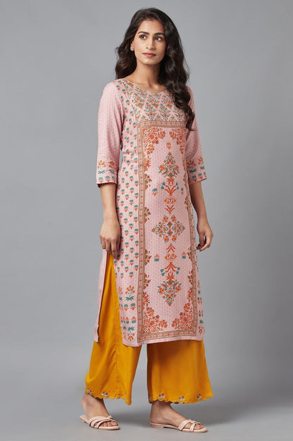 Light Pink Floral kurta with Sequin Work - wforwoman