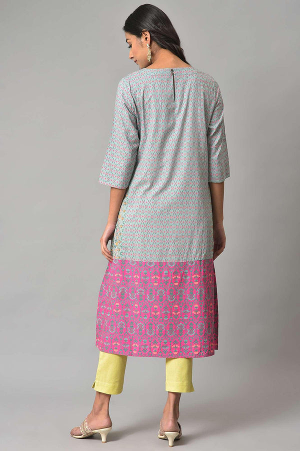 Blue And Pink Printed Straight kurta