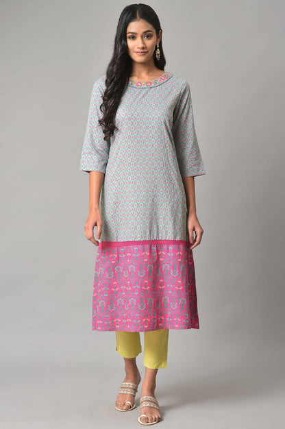 Blue And Pink Printed Straight kurta - wforwoman