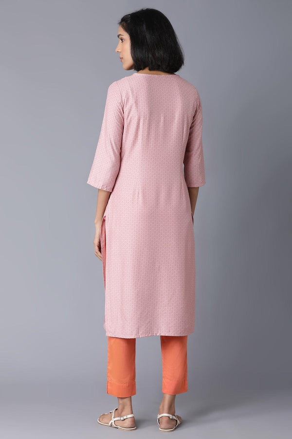 Light Pink Floral Print kurta With Thread Embroidery