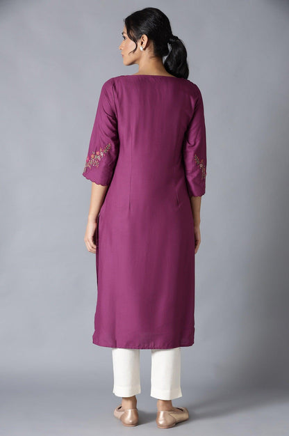 Dark Purple Solid kurta With Embroidery - wforwoman