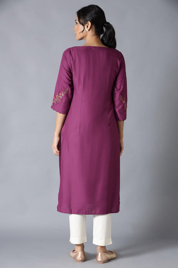 Dark Purple Solid kurta With Embroidery