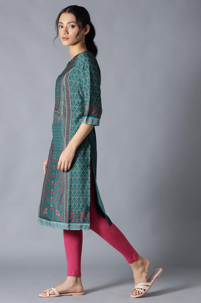 Dark Green Round Neck kurta With Multicoloured Floral Print - wforwoman