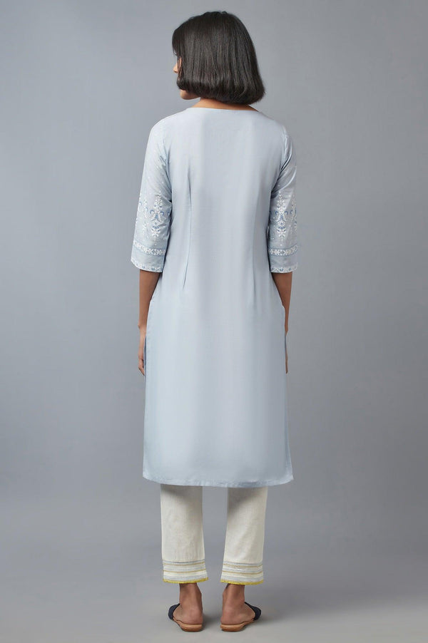 Blue Printed kurta with Sequins