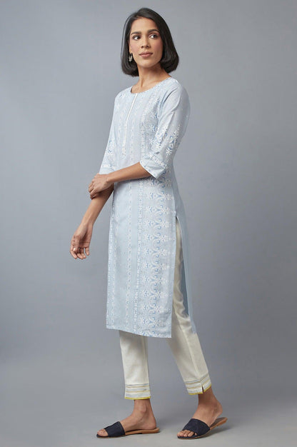 Blue Printed kurta with Sequins - wforwoman