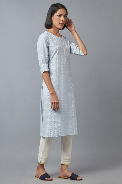 Blue Printed kurta with Sequins - wforwoman