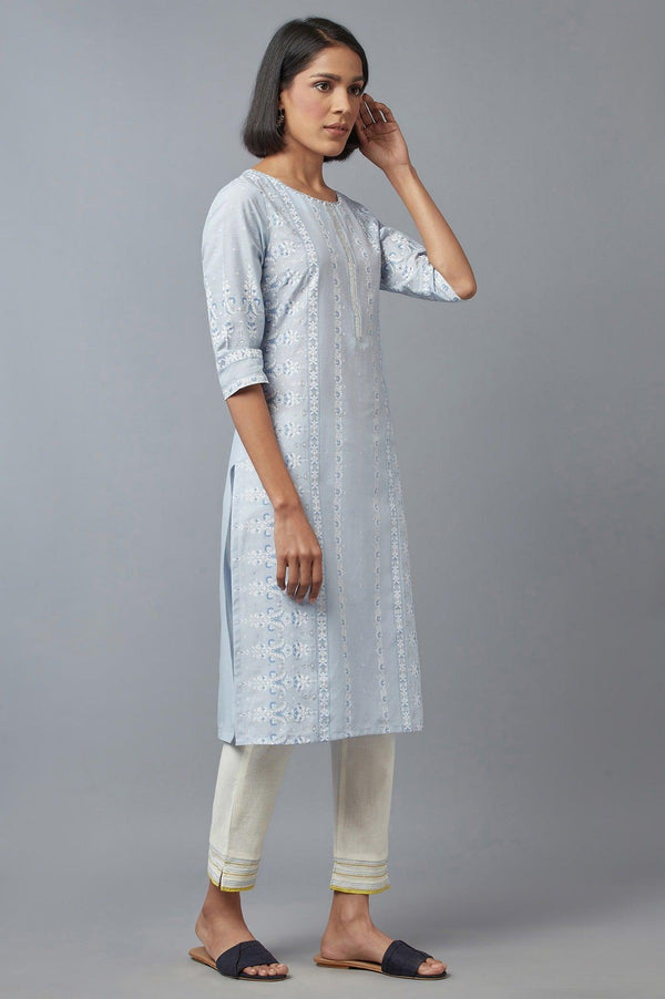Blue Printed kurta with Sequins