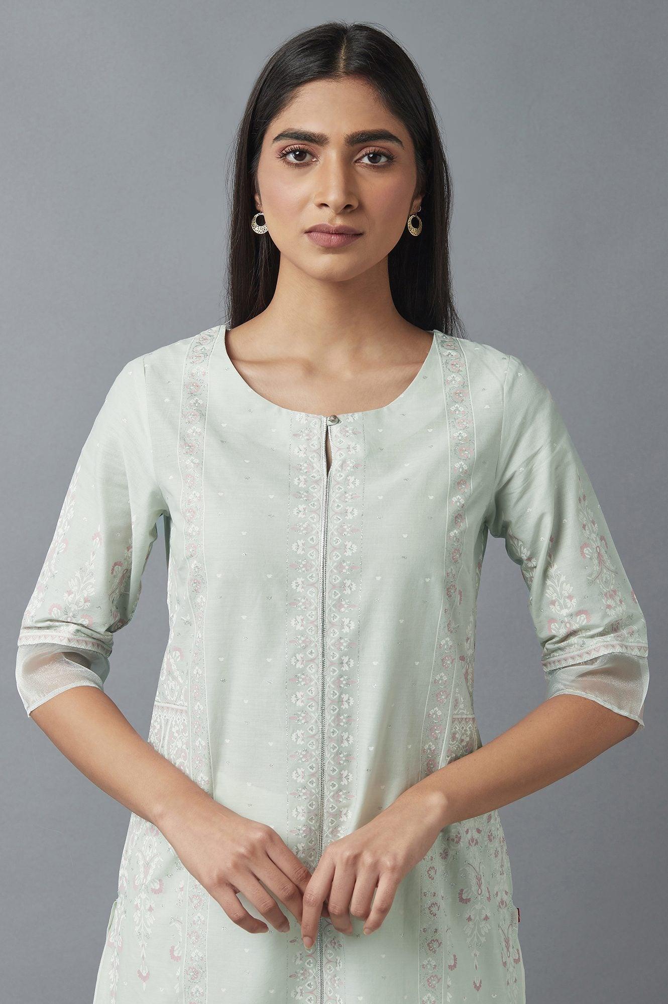Subtle Green Printed kurta - wforwoman