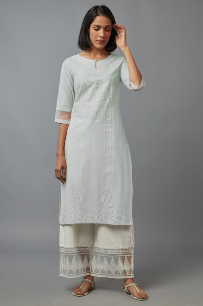 Subtle Green Printed kurta with Sequins - wforwoman
