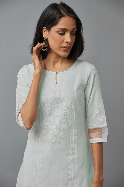 Subtle Green Printed kurta with Sequins - wforwoman
