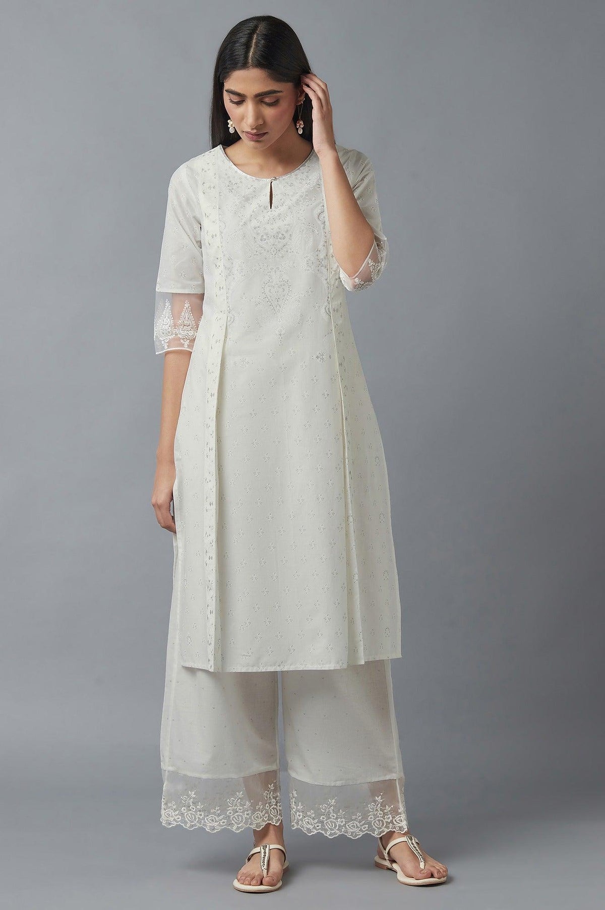 Ecru Mock Layer Printed kurta - XS