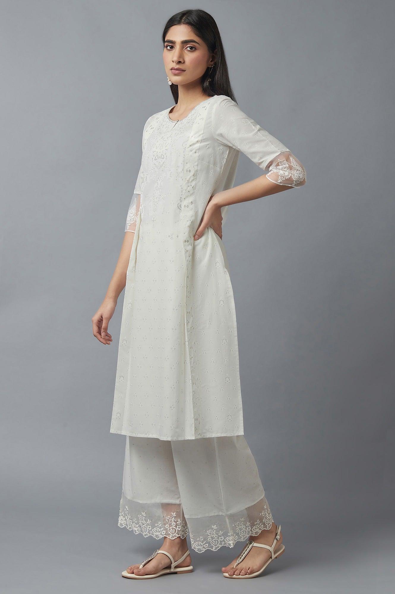 Ecru Mock Layer Printed kurta - wforwoman
