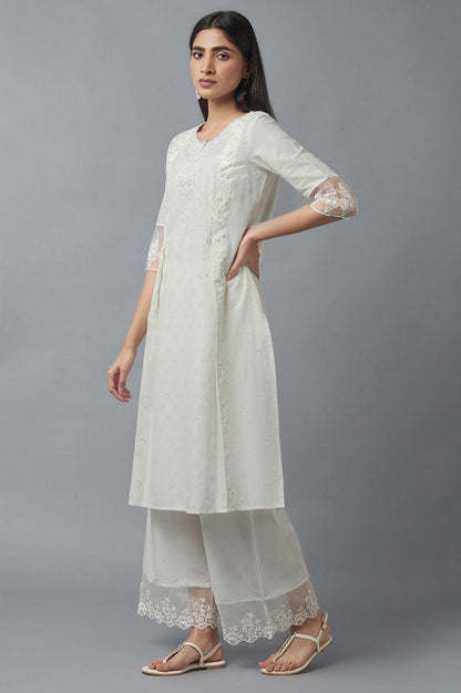 Ecru Mock Layer Printed kurta - wforwoman