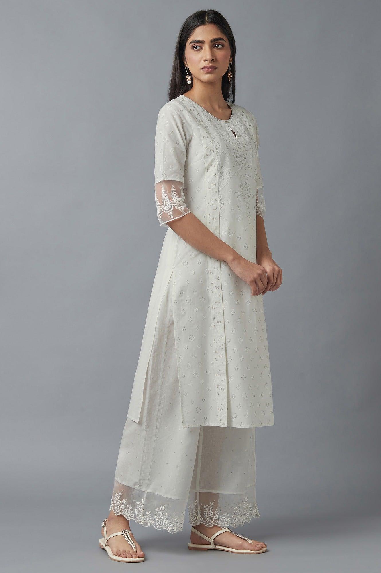 Ecru Mock Layer Printed kurta - wforwoman