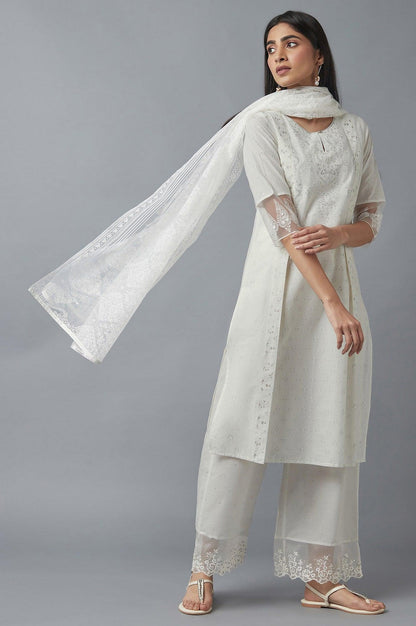 Ecru Mock Layer Printed kurta - wforwoman