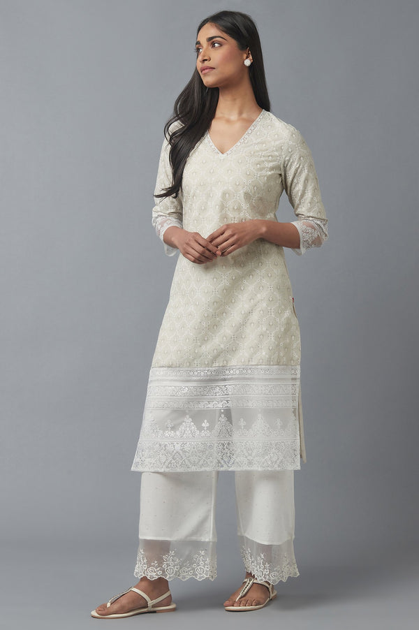 Grey Printed kurta with Broasso Border