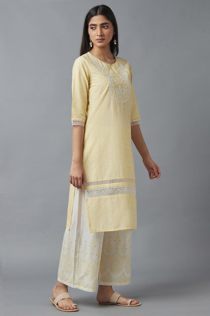 Yellow Embroidered kurta with Brasso Panels - wforwoman