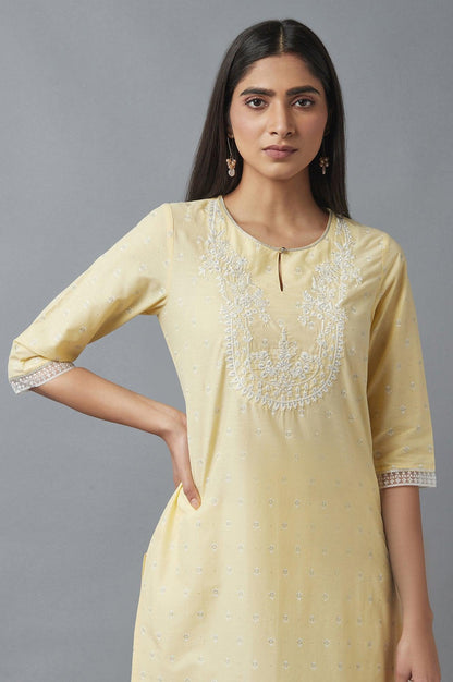 Yellow Embroidered kurta with Brasso Panels - wforwoman
