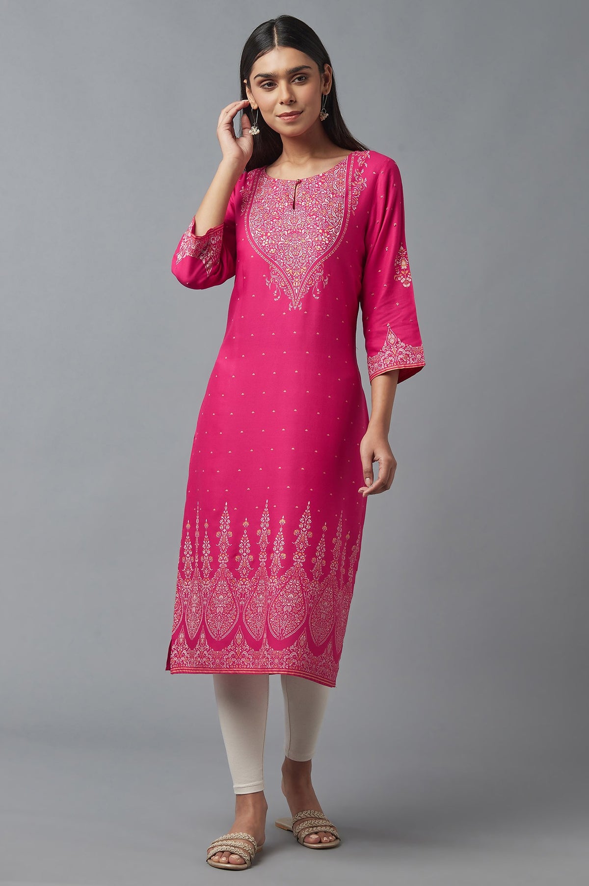 Dark Pink Printed kurta - XS