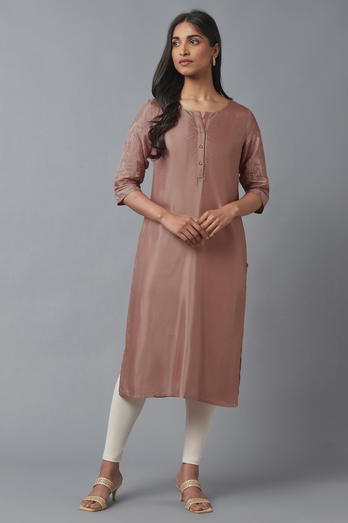 Misty Rose Printed Shantung kurta - XS