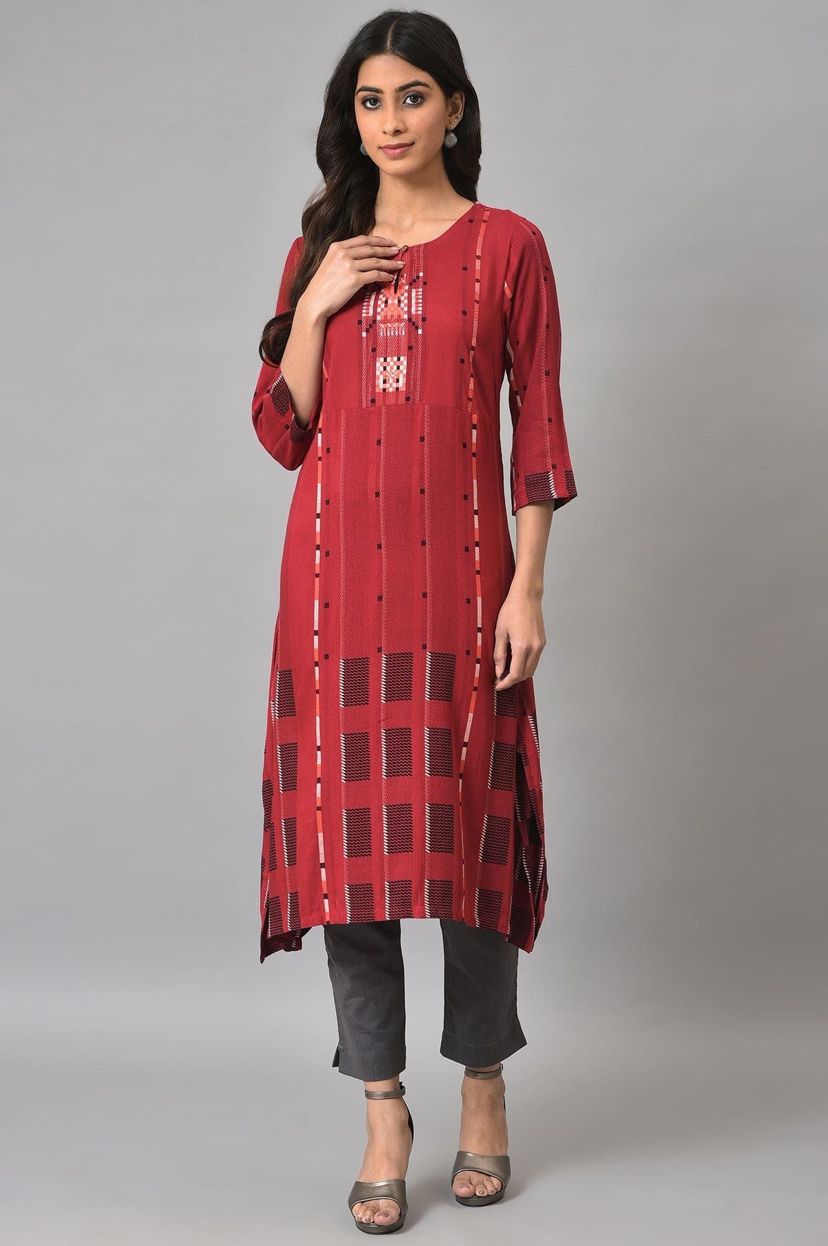 Tango Red Rayon Dobby kurta - XS