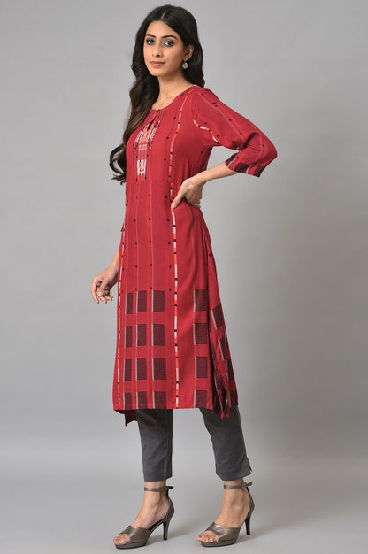 Tango Red Rayon Dobby kurta - wforwoman