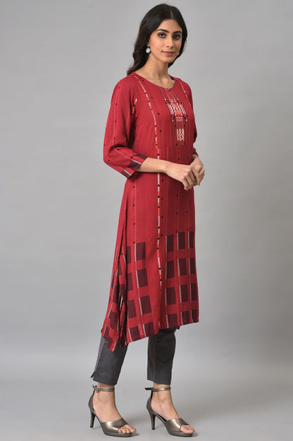 Tango Red Rayon Dobby kurta - wforwoman