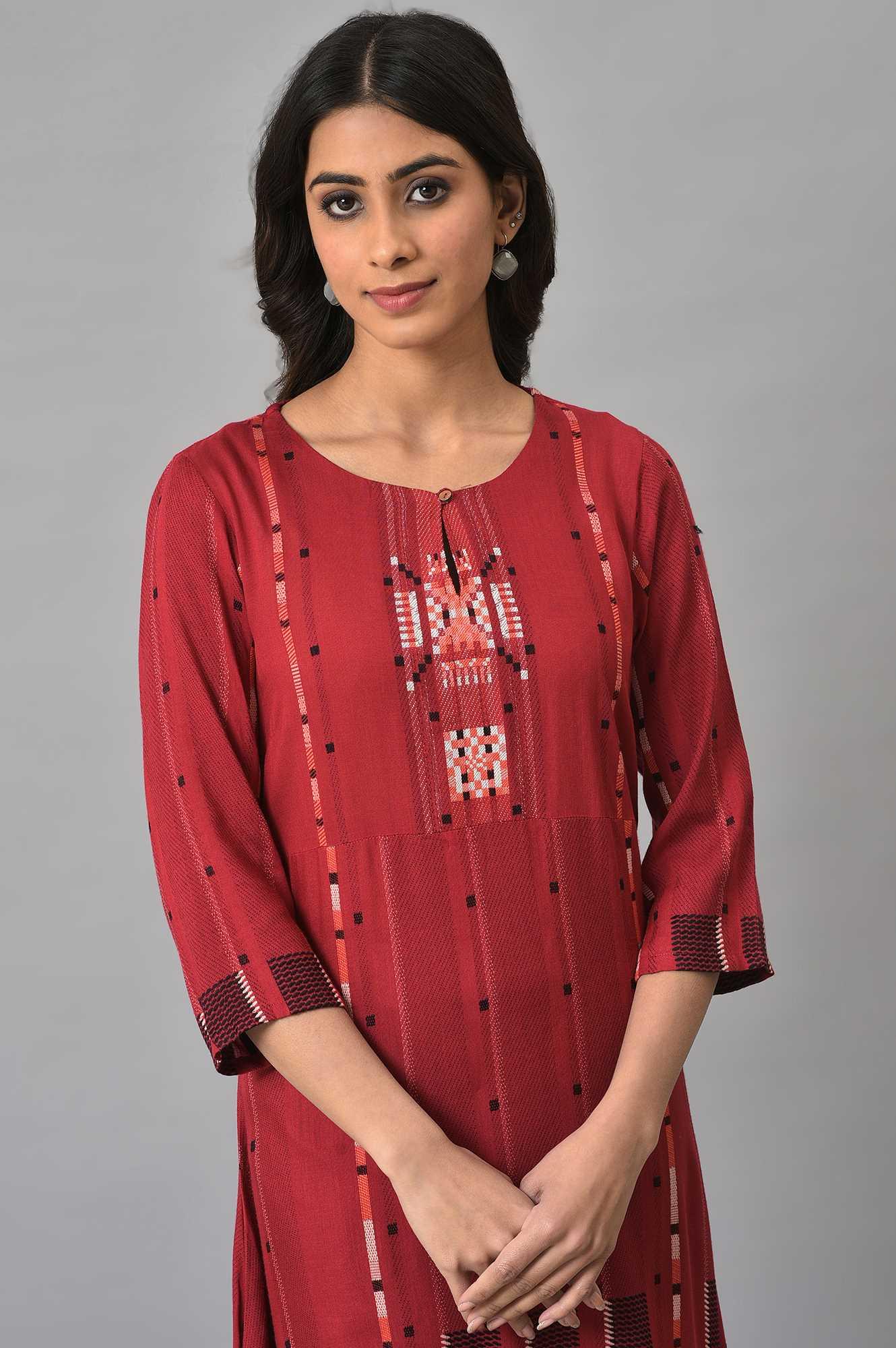 Tango Red Rayon Dobby kurta - wforwoman