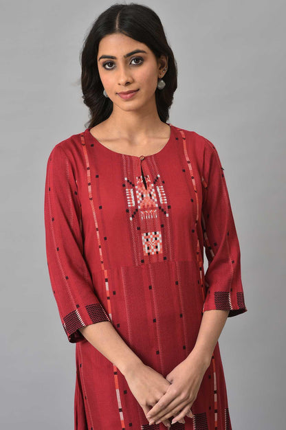Tango Red Rayon Dobby kurta - wforwoman