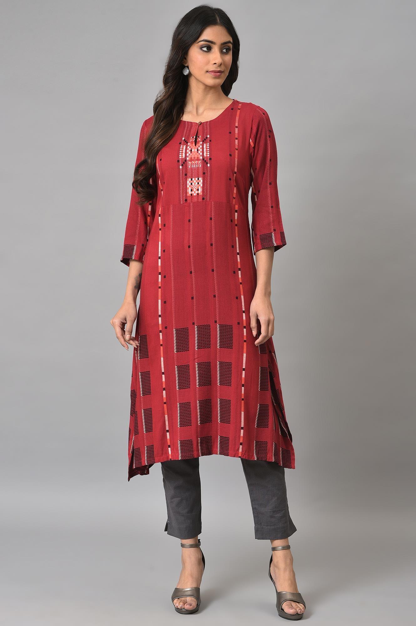 Tango Red Rayon Dobby kurta - wforwoman